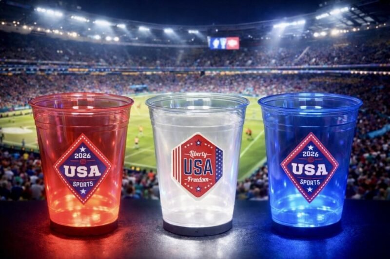 USA LITUP 16 oz Cups with soccer game background USA LITUP 16 oz Cups with soccer game background