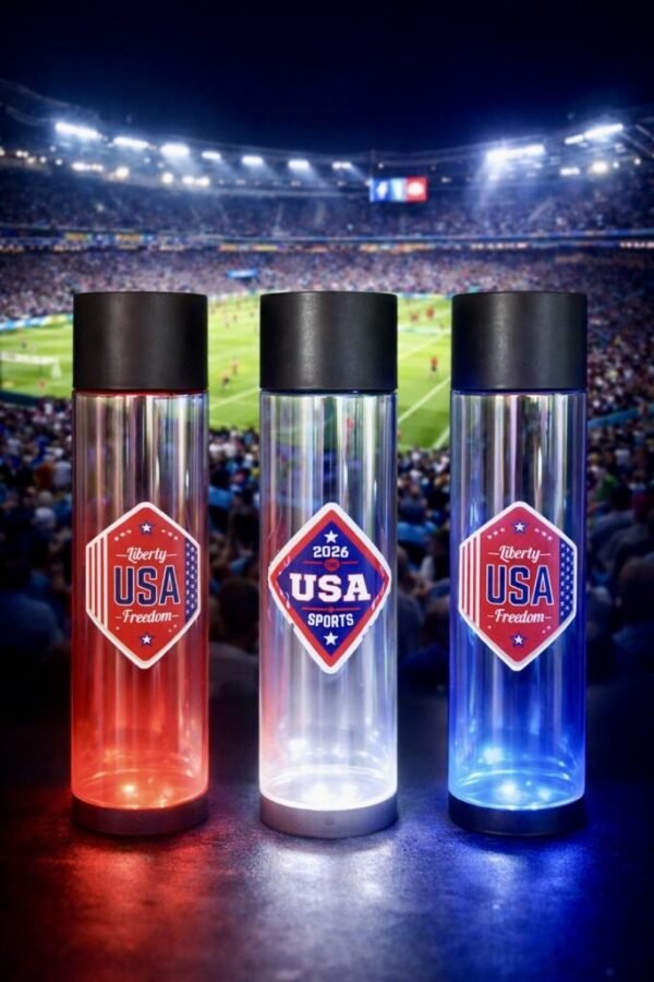 USA LITUP Bottles with soccer game background USA LITUP Bottles with soccer game background